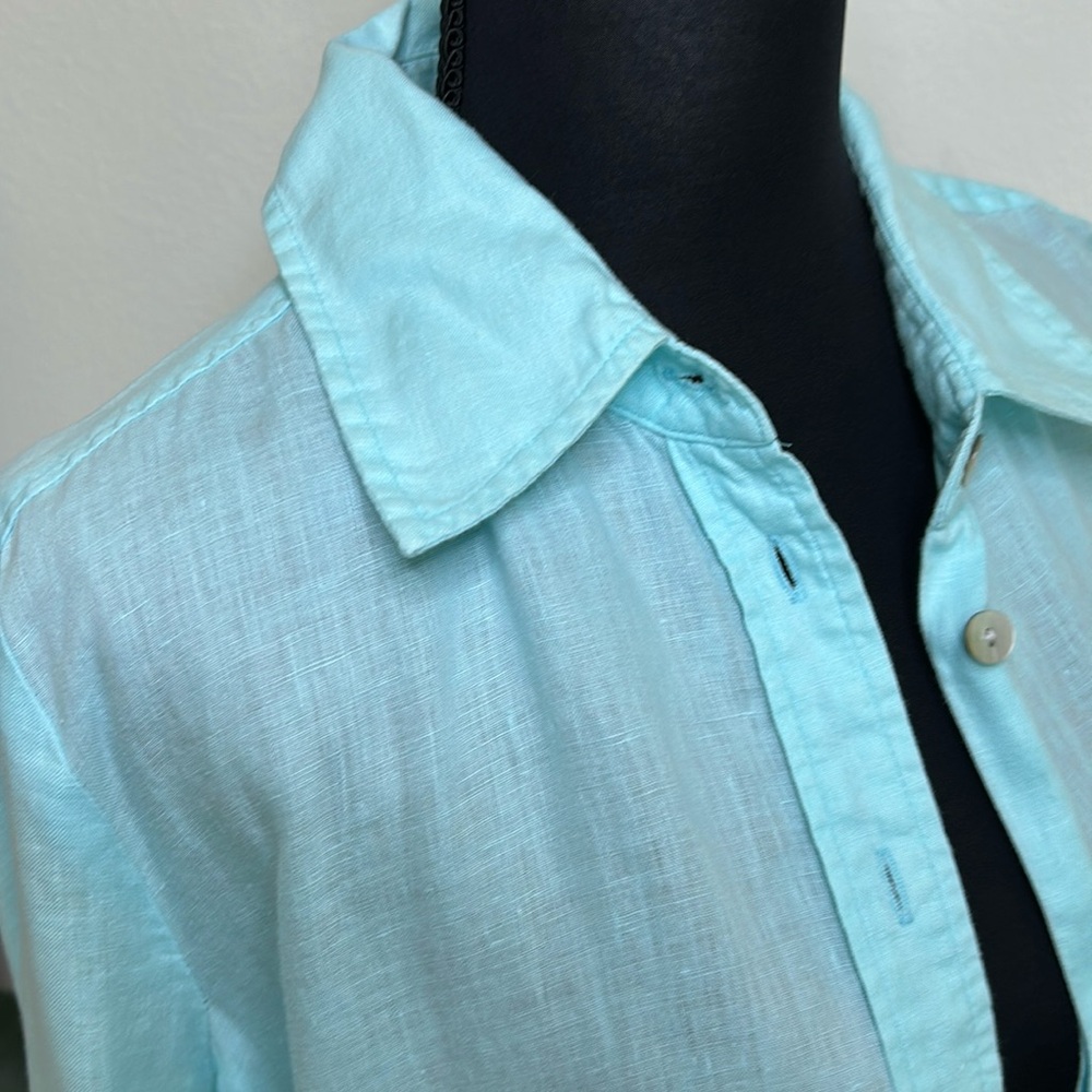 DRESSBARN Womens LINEN Acqua  casual Button-Up Shirt size M - Picture 3 of 11